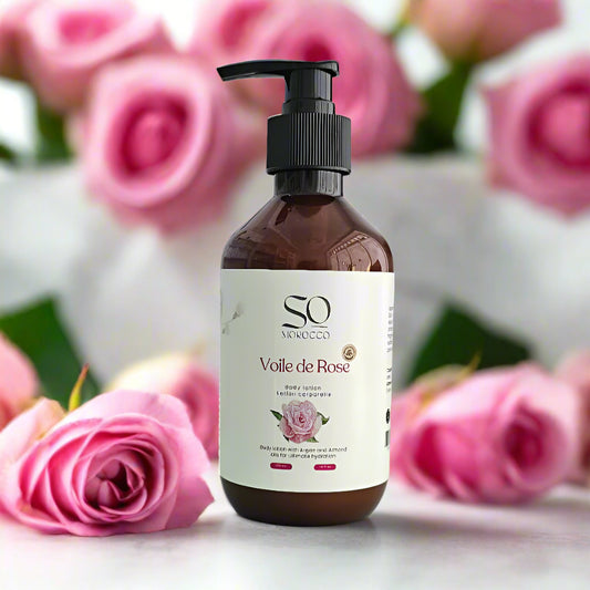 Body lotion with Argan oil and Almond oil for deep skin hydration.