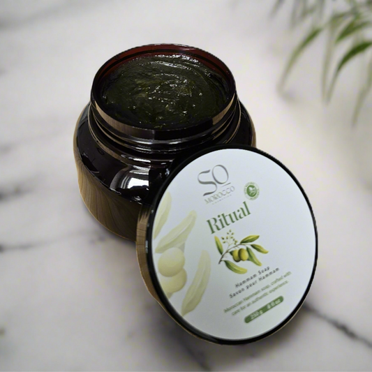 Hammam black soap to soften and prepare the skin for scrubbing