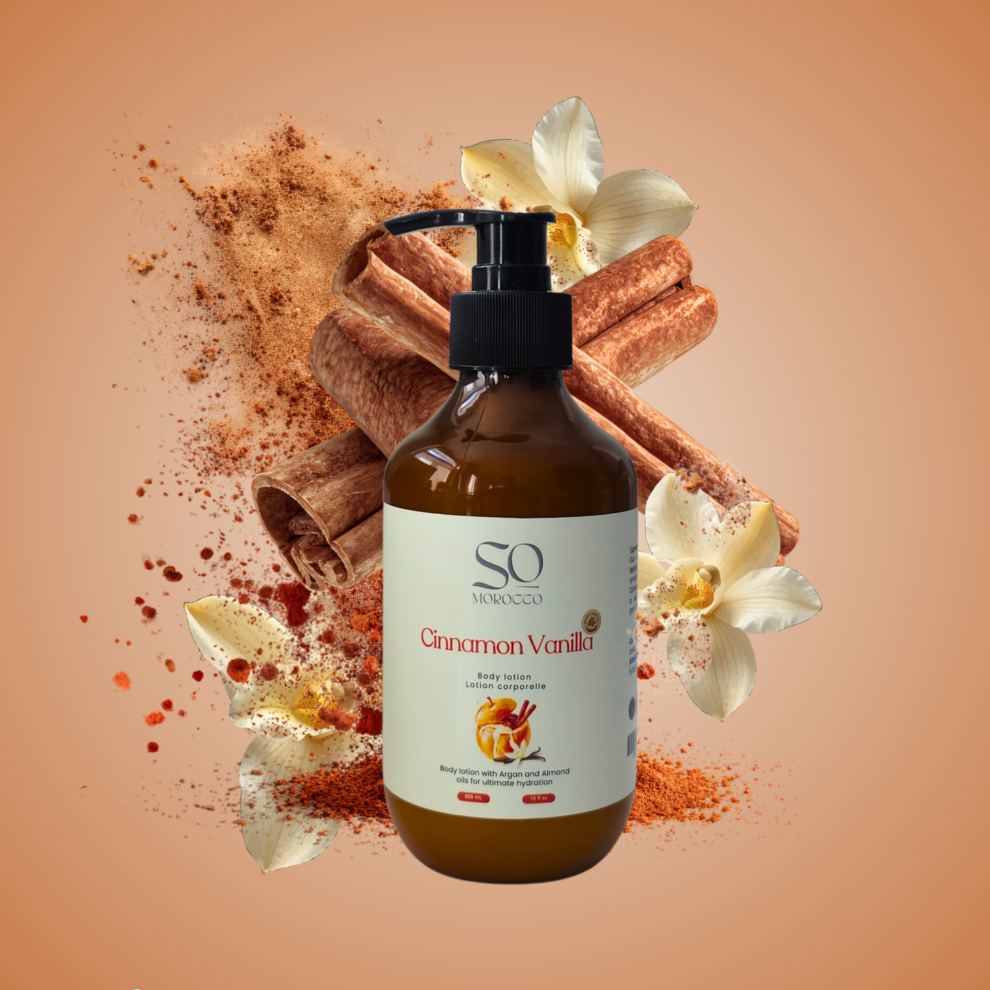 Body lotion with Argan oil and Almond oil for deep skin hydration.