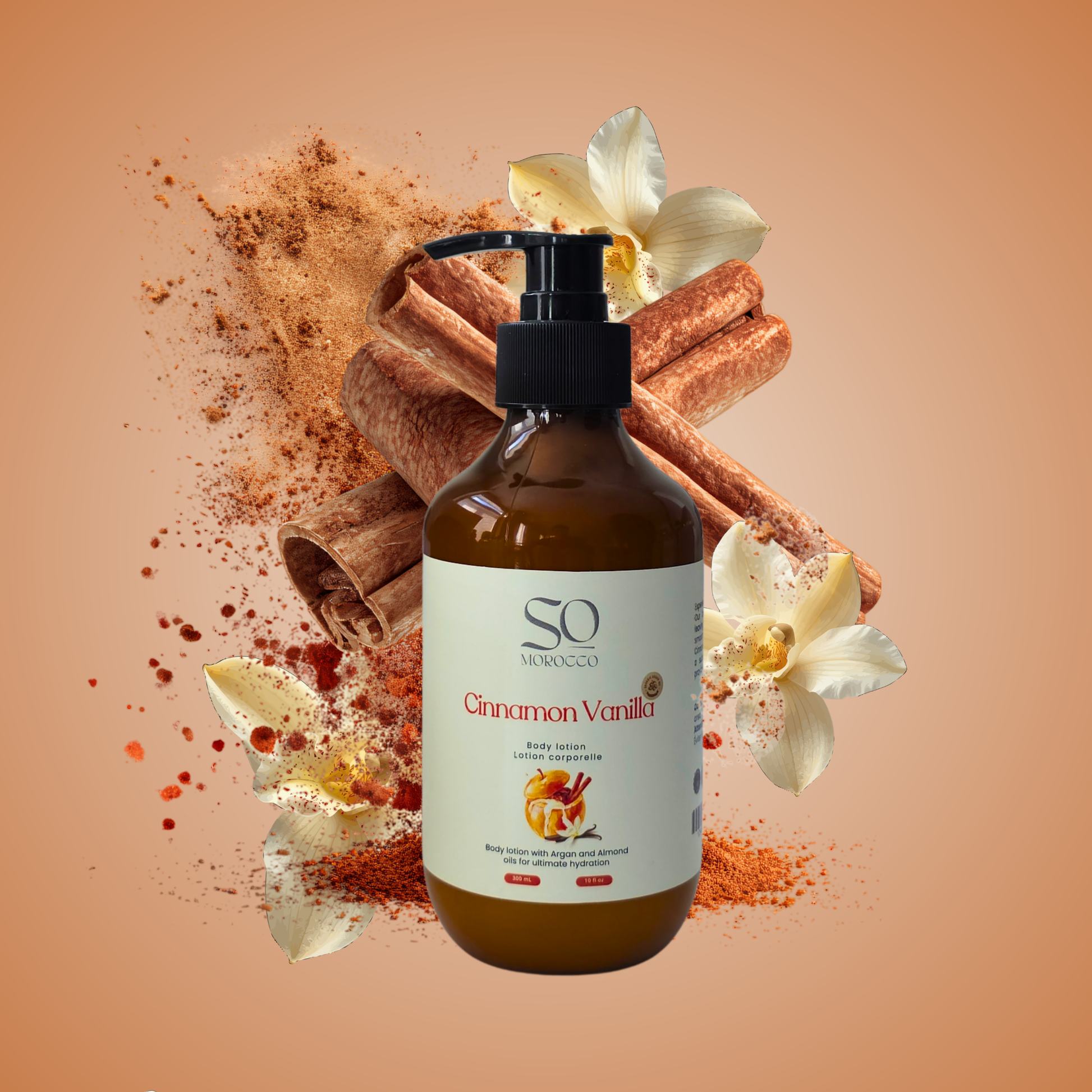 Body lotion with Argan oil and Almond oil for deep skin hydration.