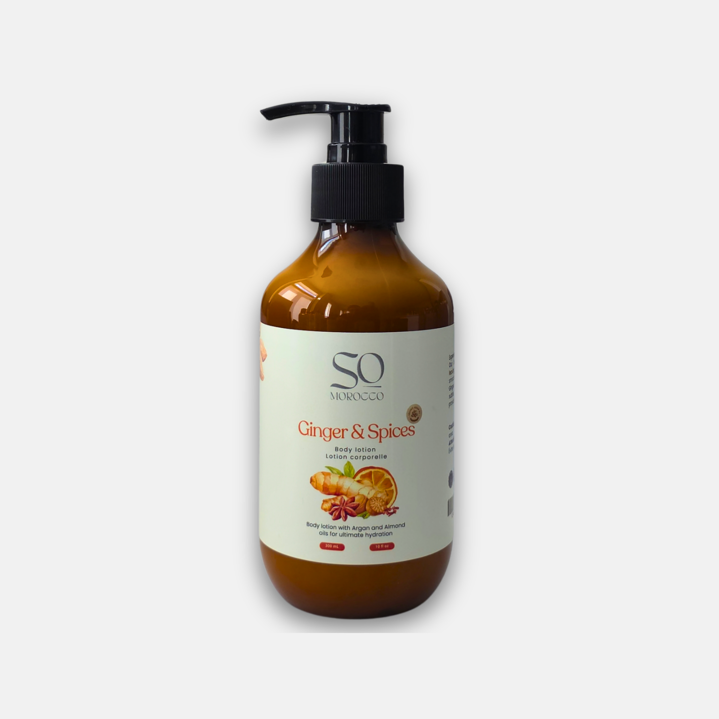 Body lotion with Argan oil and Almond oil for deep skin hydration.