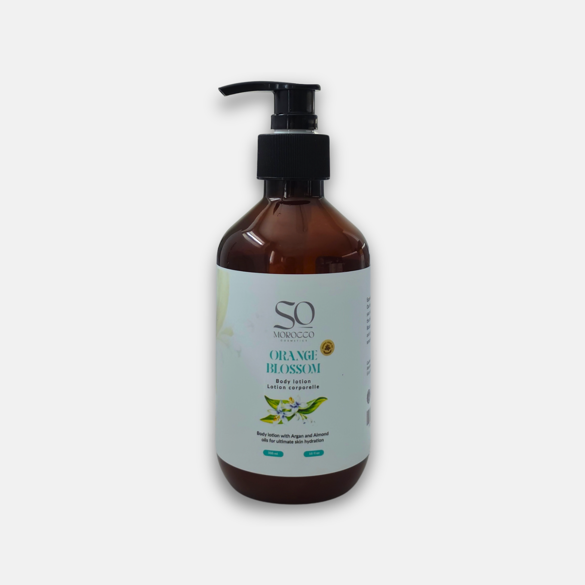 Body lotion with Argan oil and Almond oil for deep skin hydration.