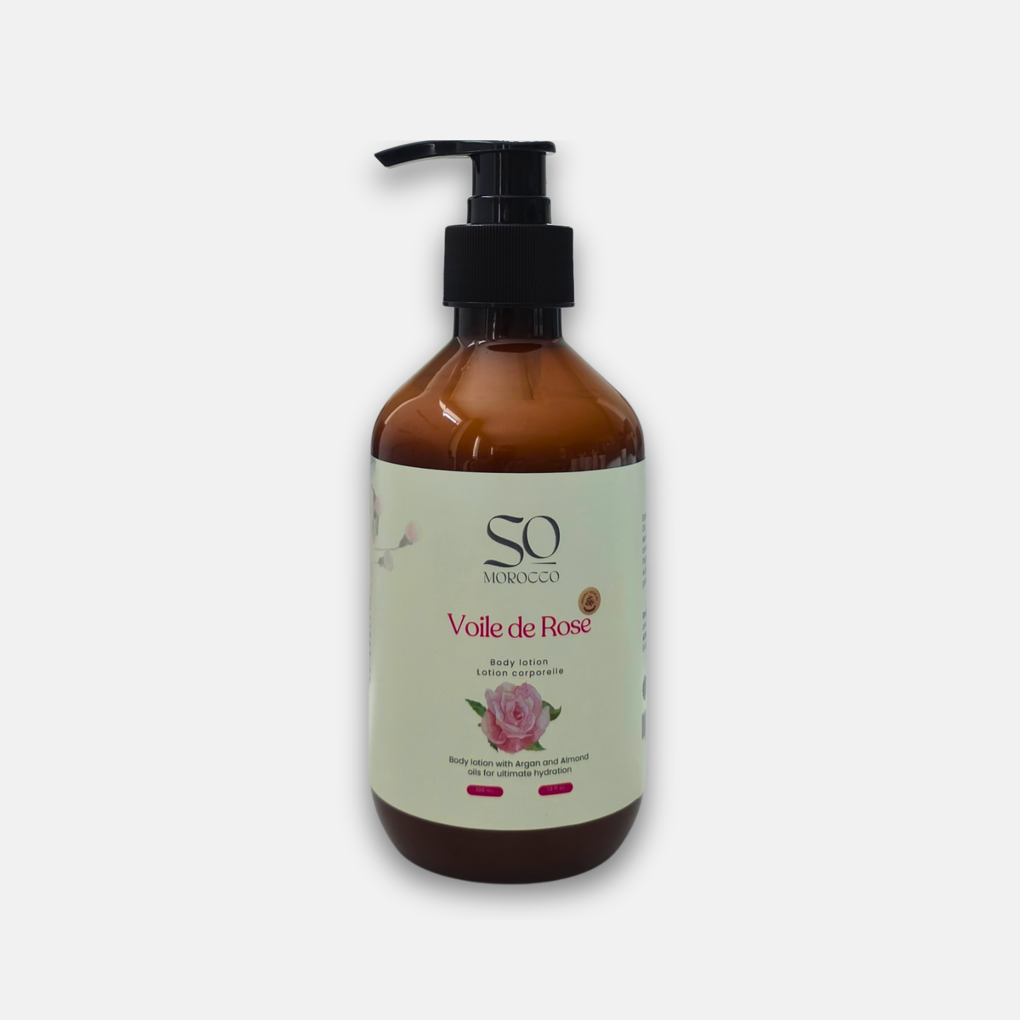 Body lotion with Argan oil and Almond oil for deep skin hydration.