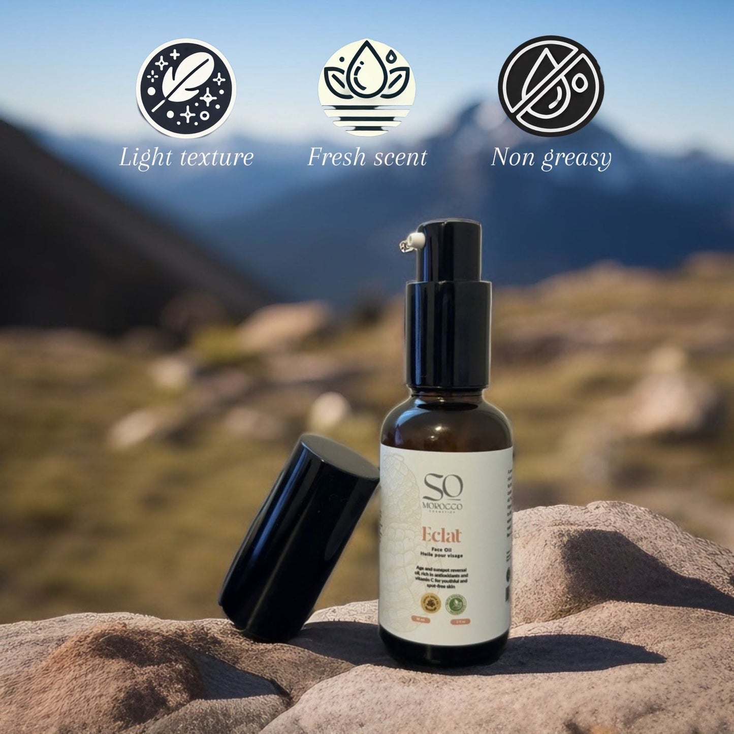 Eclat face oil is age and sunspot reversal oil, rich in antioxidants and vitamin C for youthful and spot-free skin.